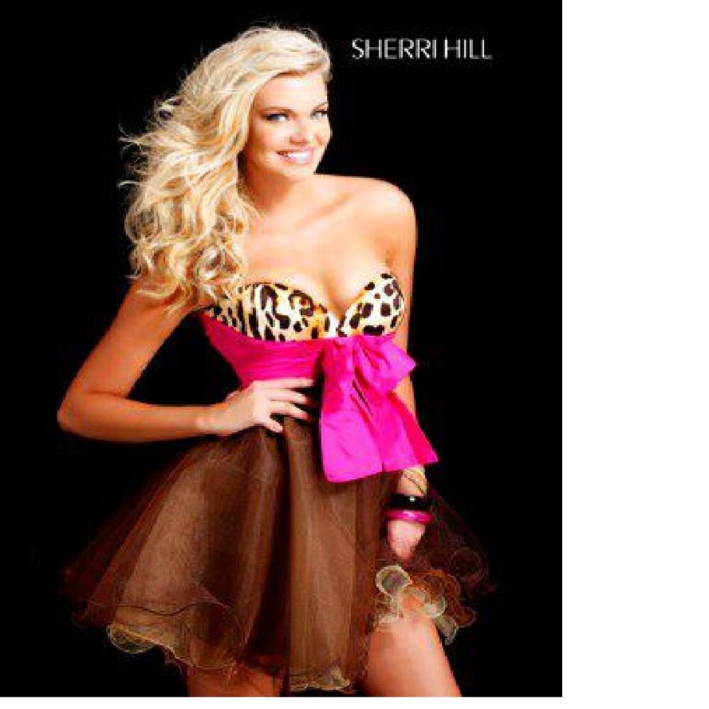 Sherri Hill Short Formal Leopard Print Cocktail Homecoming Prom Dress Women's 12